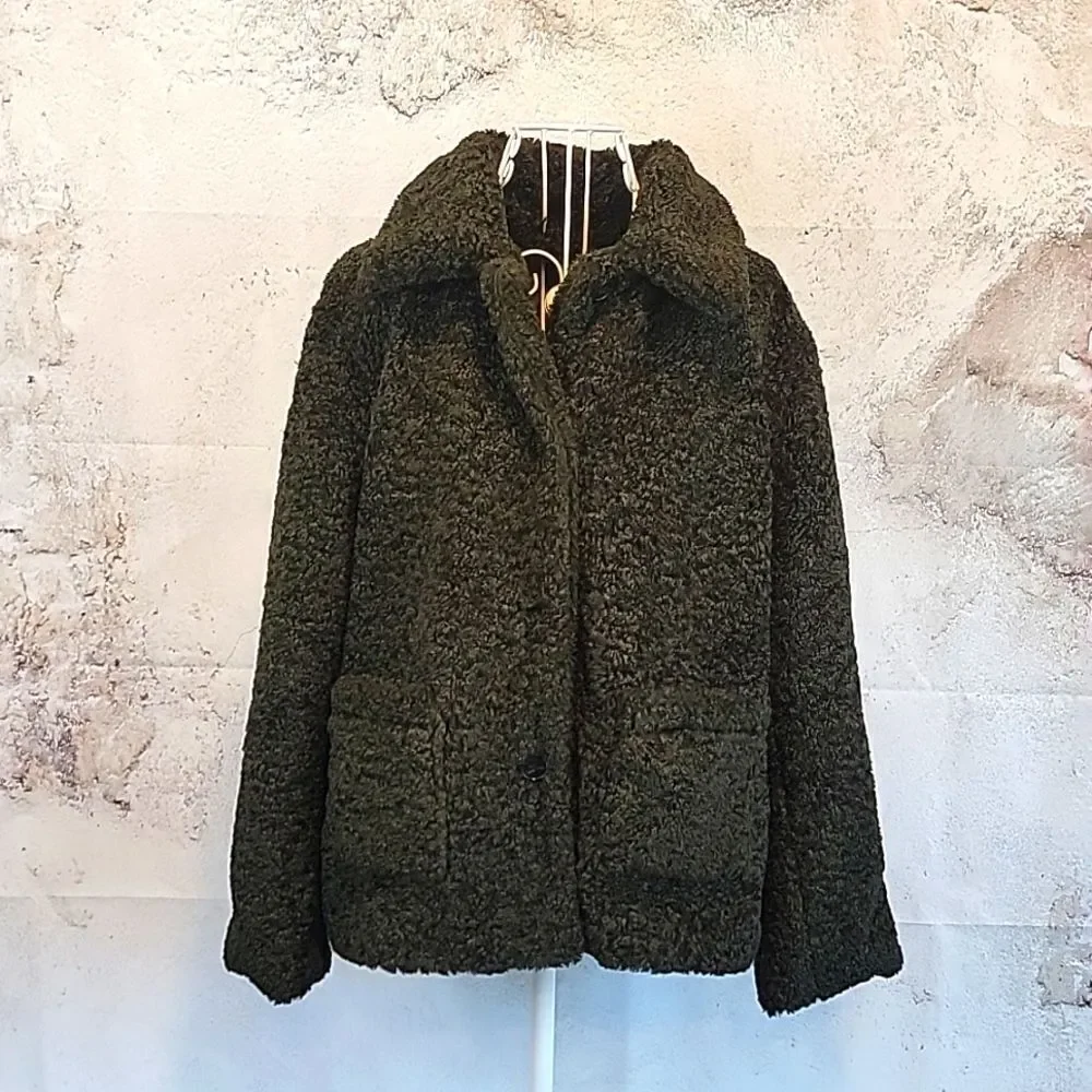 Catherine Malandrino faux fur teddy jacket dark emerald green Women's Size M